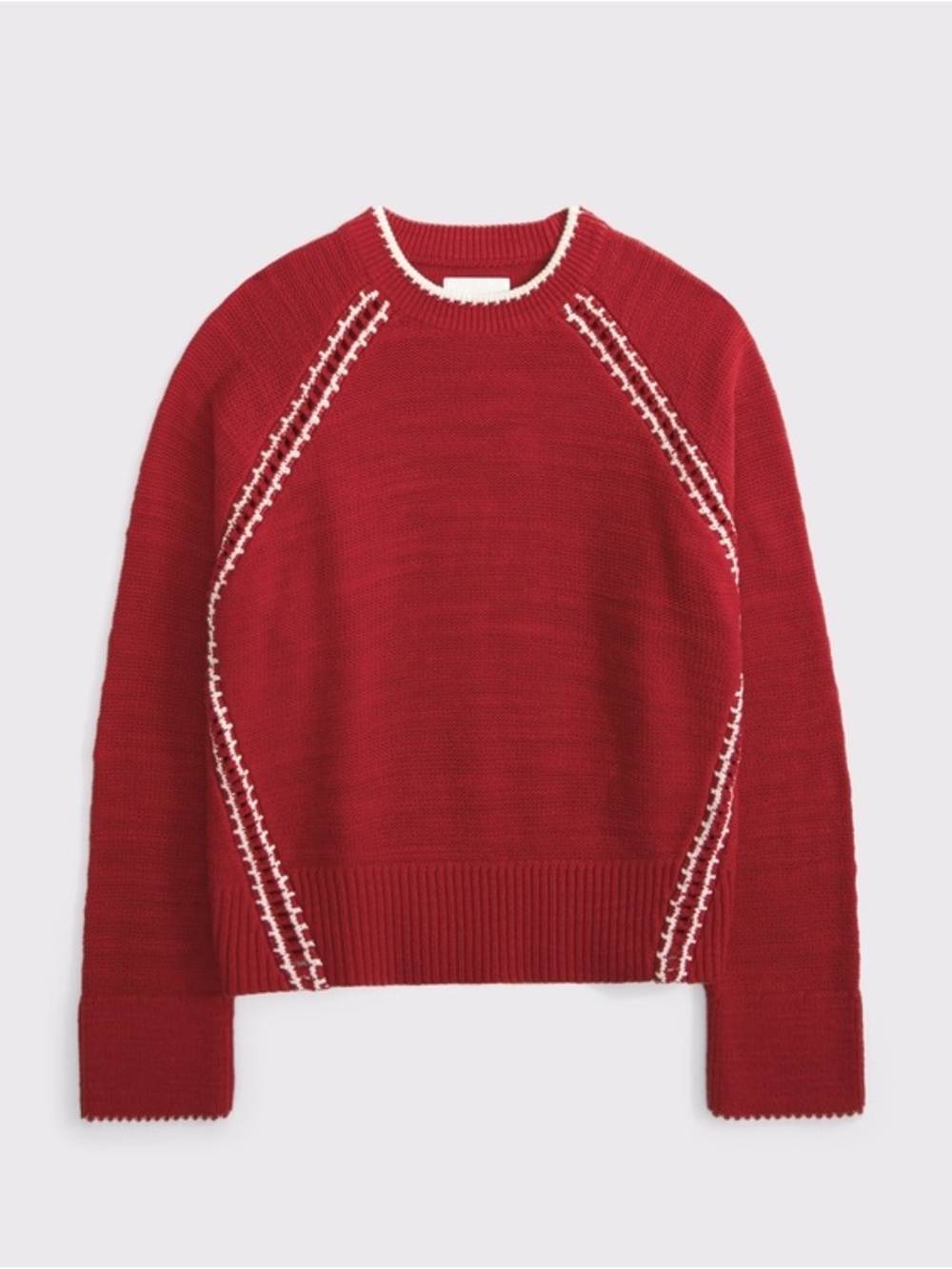 Abercrombie & Fitch Red Crewneck Sweater with White Contrast Trim 100% Cotton
